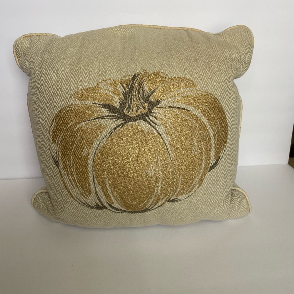 Threshold decorative throw pillow fall autumn pumpkin gold lurex canvas natural